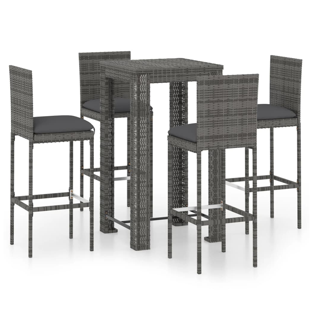 5 Piece Garden Bar Set with Cushions Poly Rattan Grey