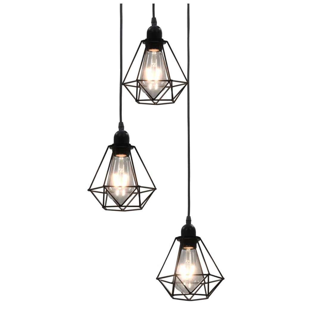 Ceiling Lamp with Diamond Design Black 3 x E27 Bulbs