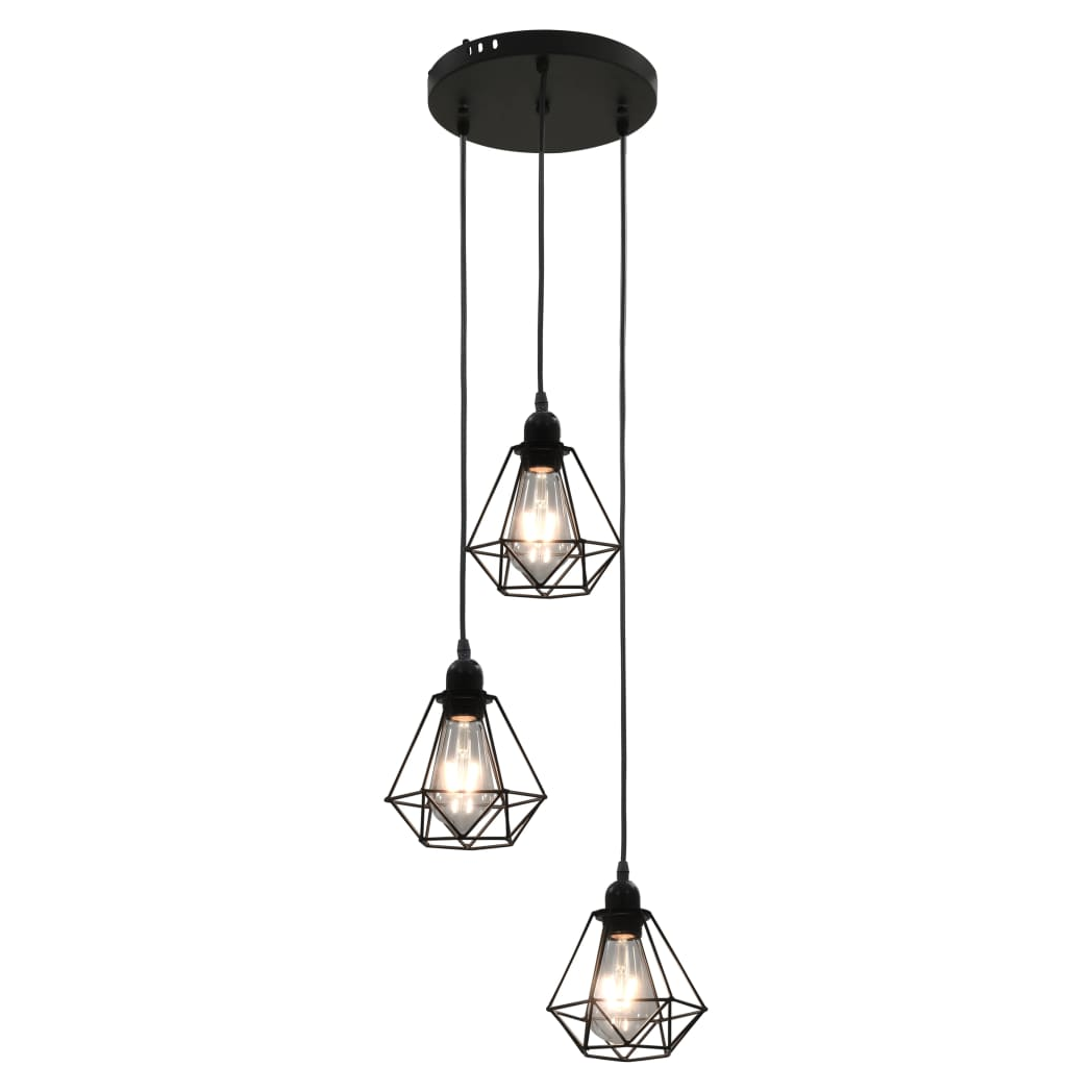 Ceiling Lamp with Diamond Design Black 3 x E27 Bulbs