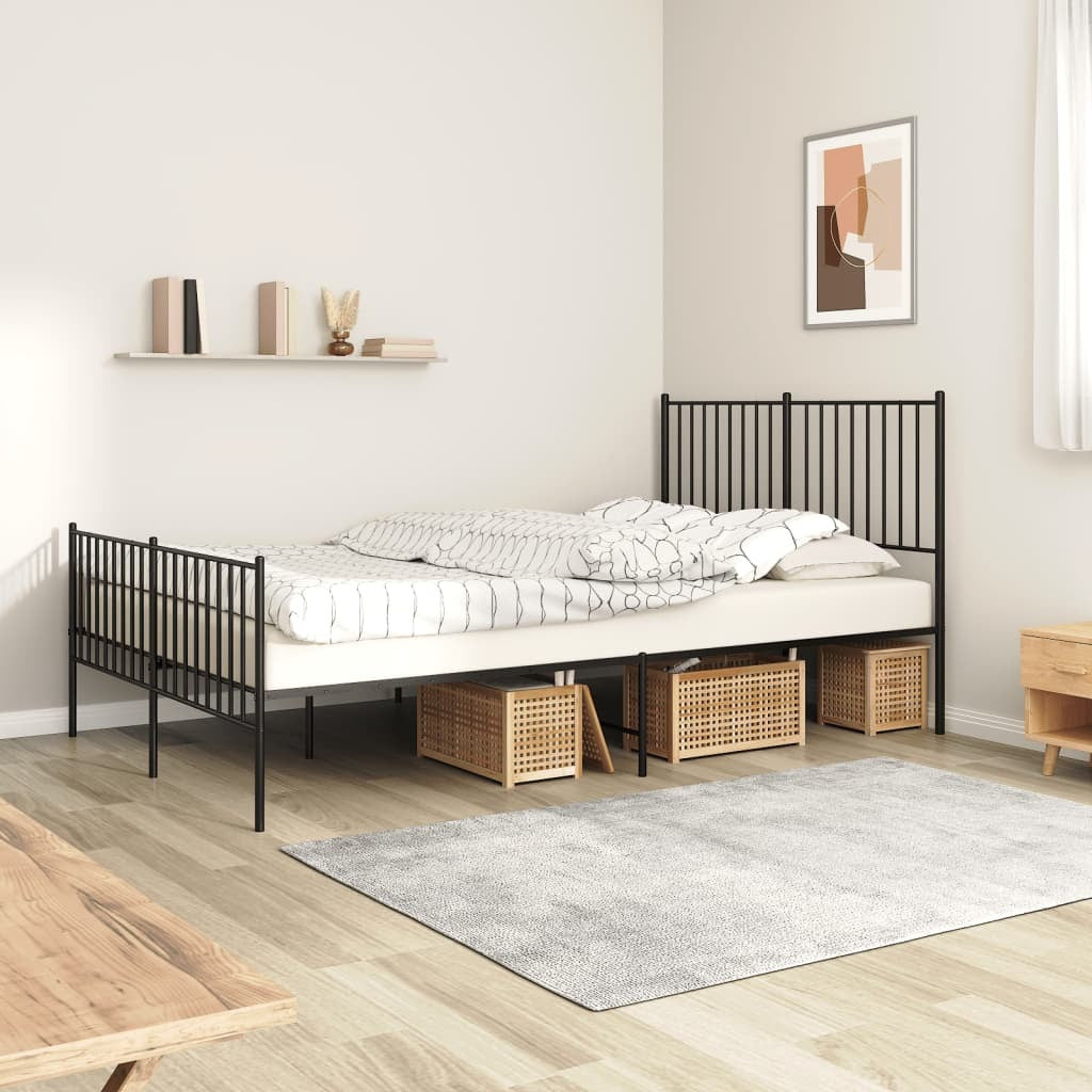 Metal Bed Frame with Headboard and Footboard Black 140x190 cm