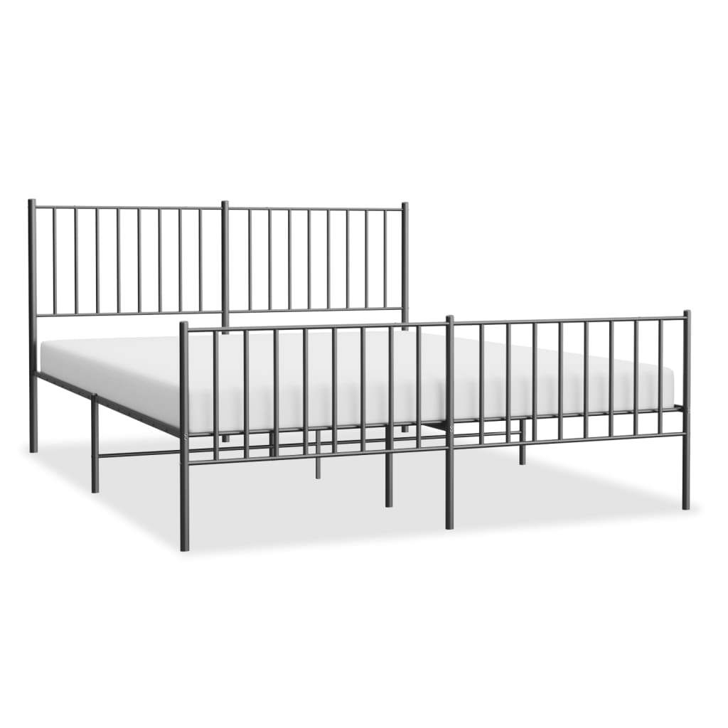 Metal Bed Frame with Headboard and Footboard Black 140x190 cm