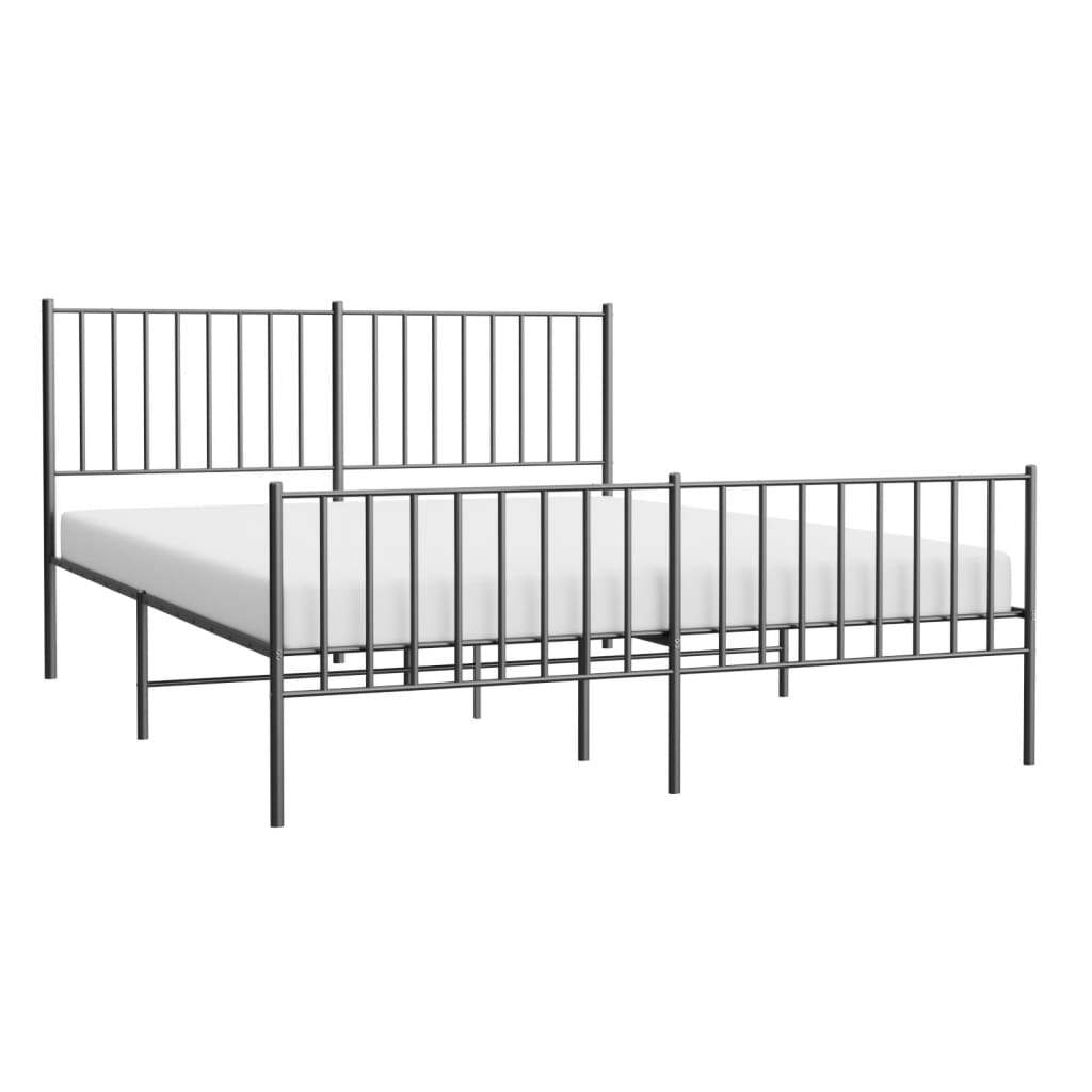 Metal Bed Frame with Headboard and Footboard Black 140x190 cm