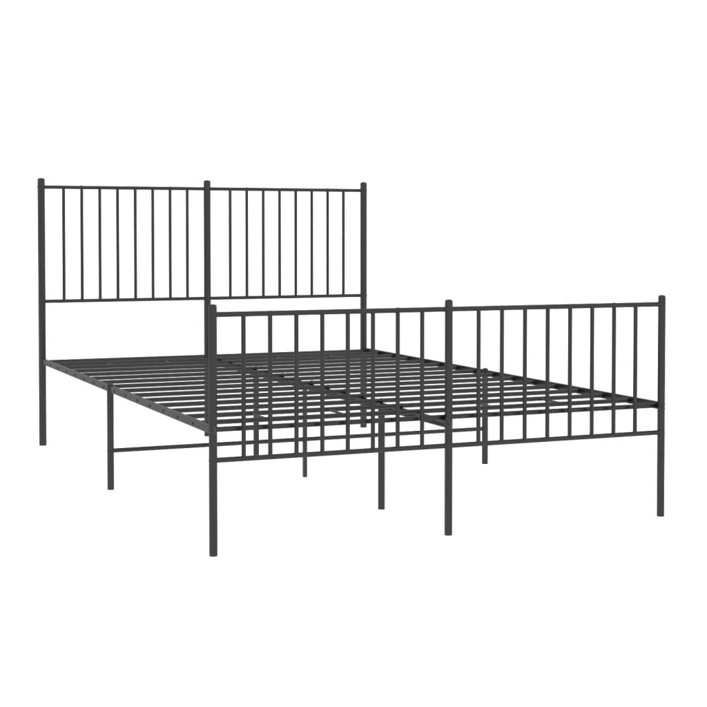 Metal Bed Frame with Headboard and Footboard Black 140x190 cm