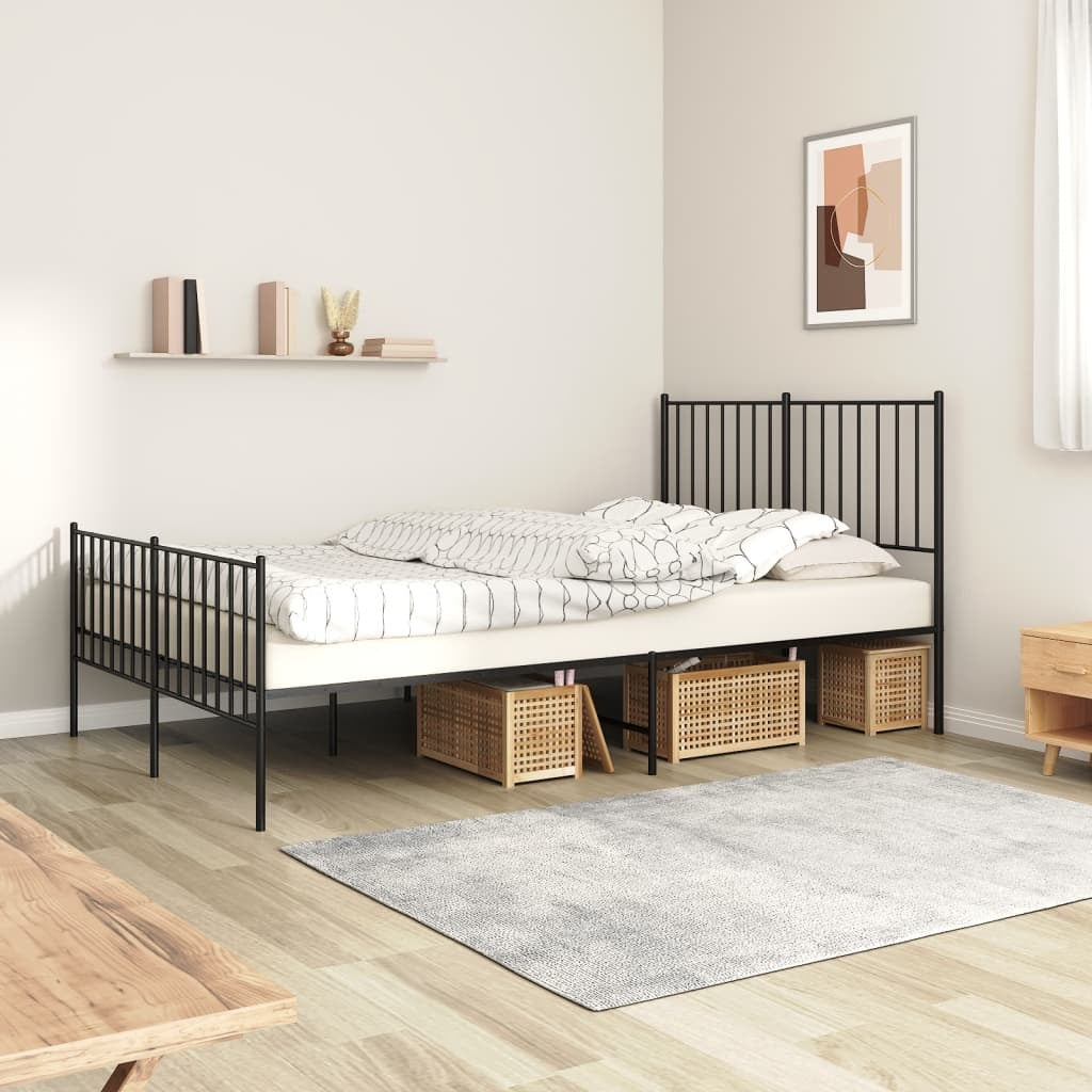 Metal Bed Frame with Headboard and Footboard Black 120x190 cm Small Double