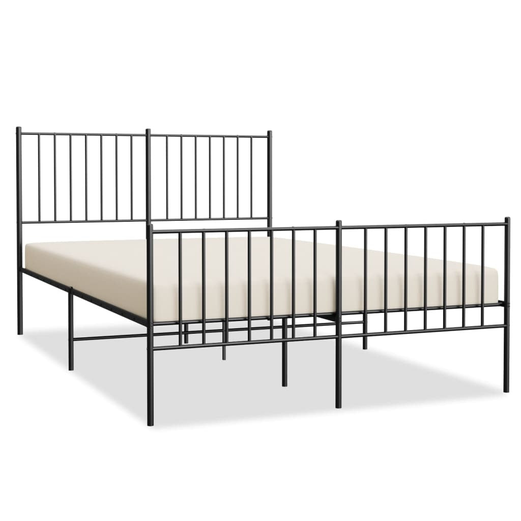 Metal Bed Frame with Headboard and Footboard Black 120x190 cm Small Double