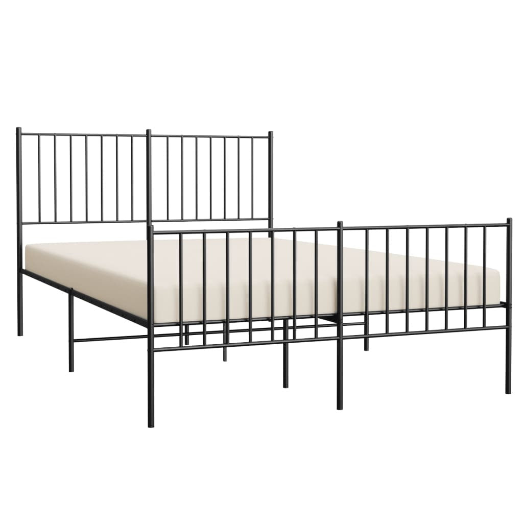 Metal Bed Frame with Headboard and Footboard Black 120x190 cm Small Double