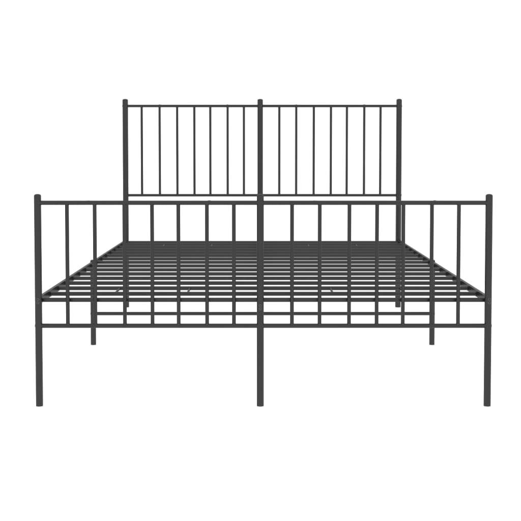 Metal Bed Frame with Headboard and Footboard Black 120x190 cm Small Double
