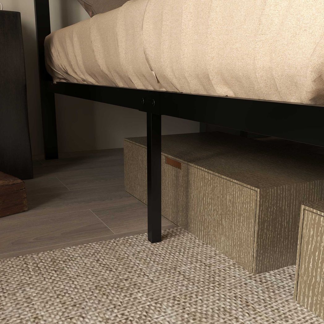 Double Size Bed Frame Steel Bed Base with Headboard 147 x 197cm Brown