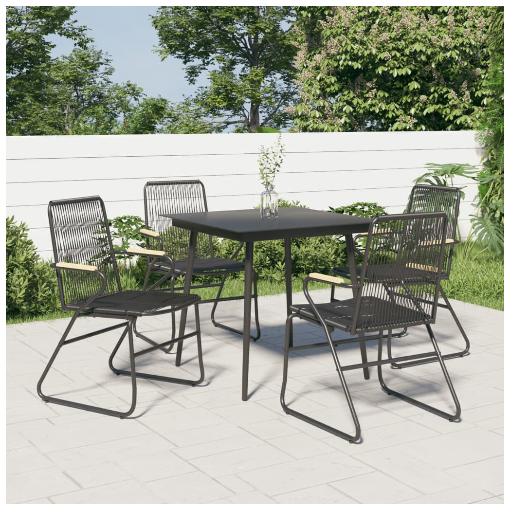 5 Piece Garden Dining Set Black PVC Rattan