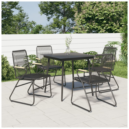 5 Piece Garden Dining Set Black PVC Rattan