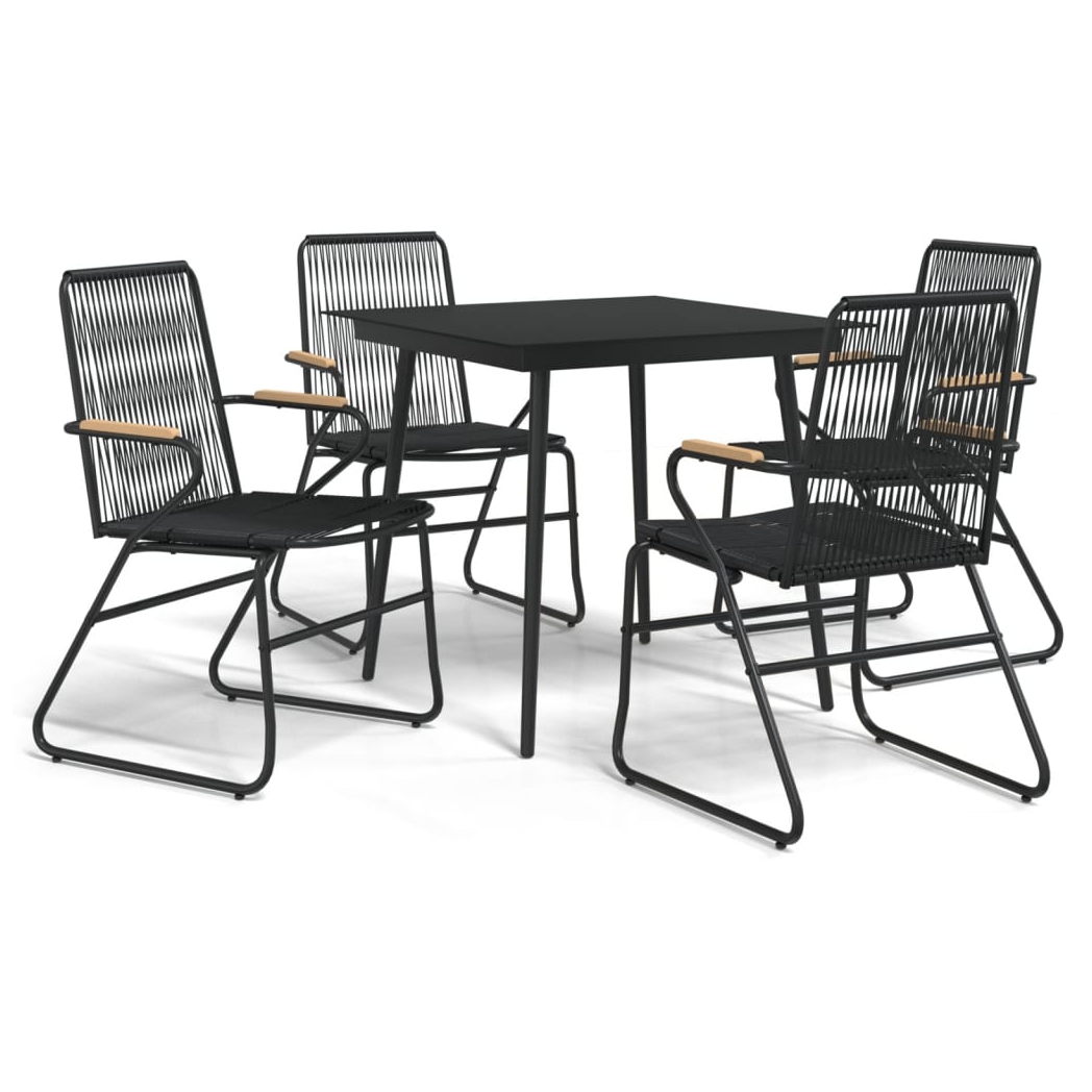 5 Piece Garden Dining Set Black PVC Rattan