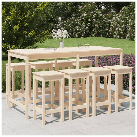9 Piece Garden Bar Set Solid Wood Pine