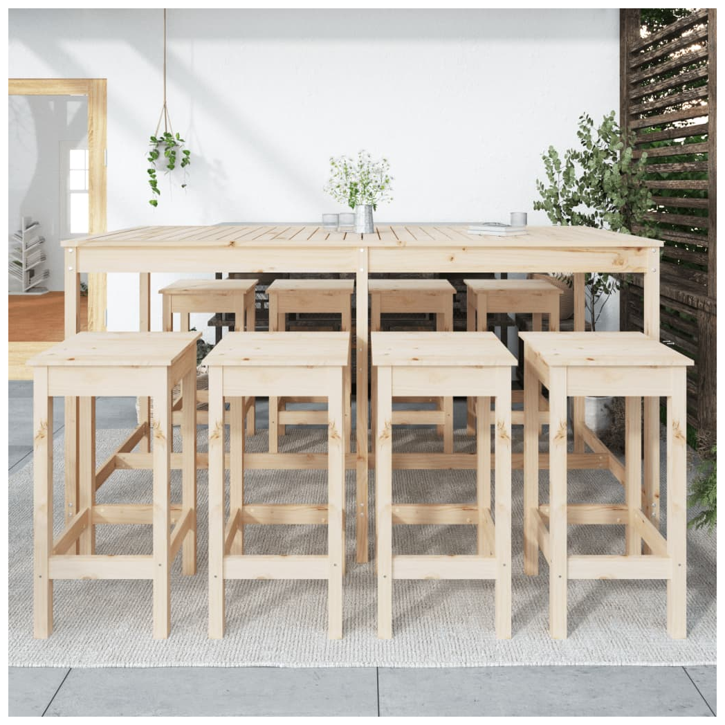 9 Piece Garden Bar Set Solid Wood Pine