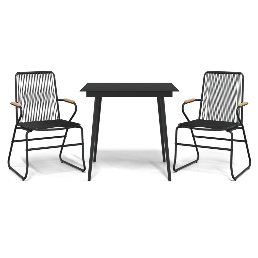 3 Piece Garden Dining Set Black PVC Rattan