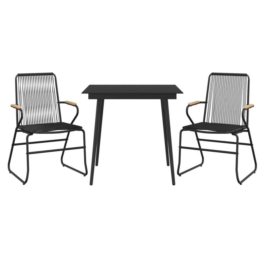 3 Piece Garden Dining Set Black PVC Rattan