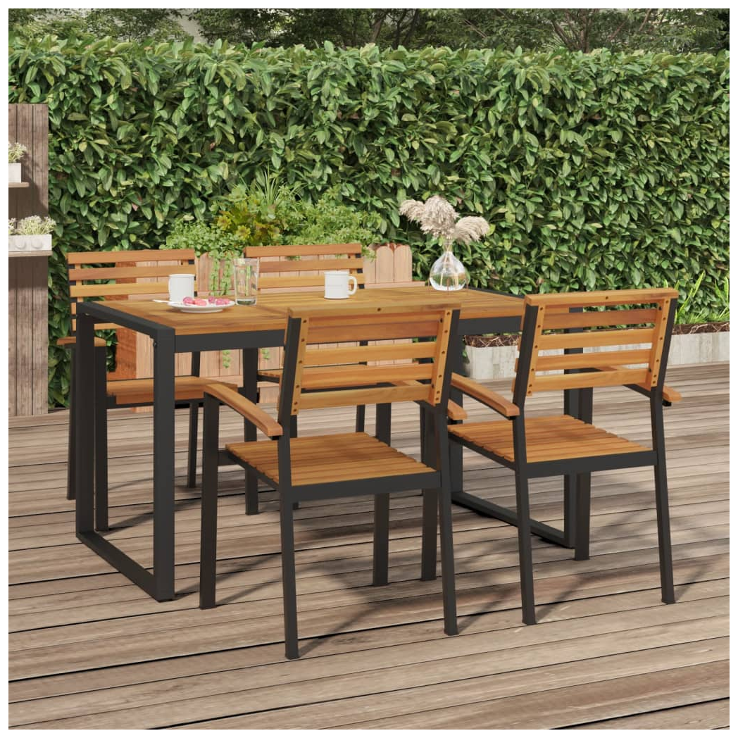 Garden Table with U-shaped Legs 140x80x75 cm Solid Wood Acacia