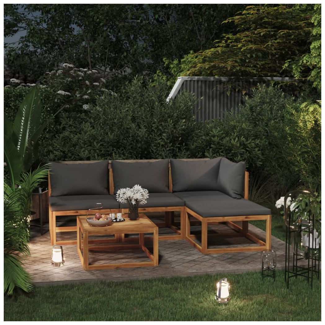 5 Piece Garden Lounge Set with Cushions Solid Wood Acacia (UK/IE/FI/NO only)