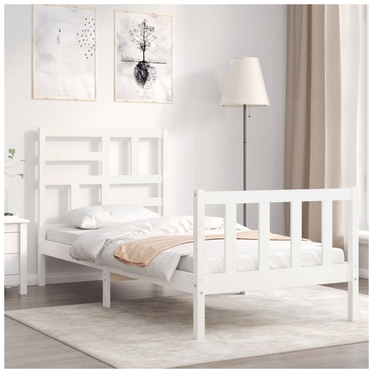 Bed Frame with Headboard White 90x200 cm Solid Wood