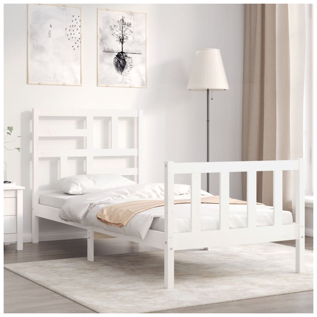 Bed Frame with Headboard White 90x200 cm Solid Wood