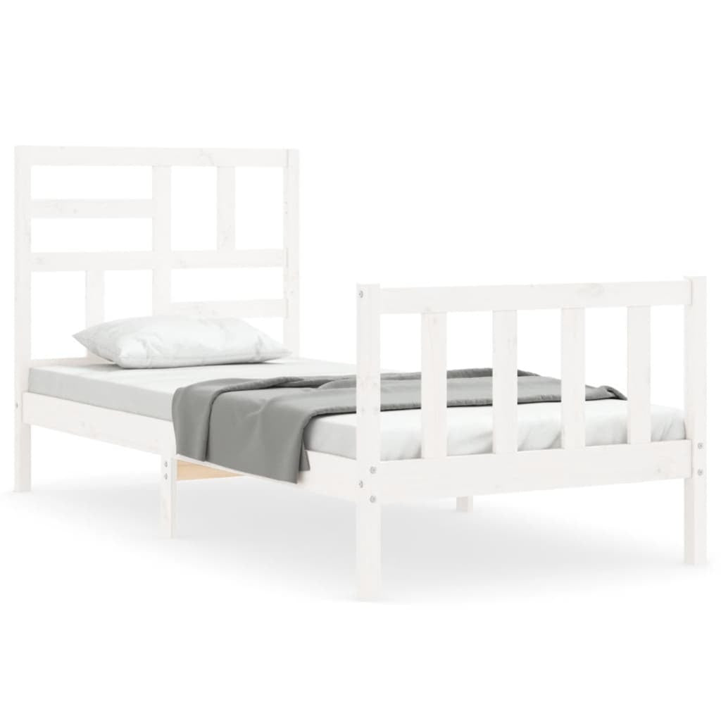 Bed Frame with Headboard White 90x200 cm Solid Wood
