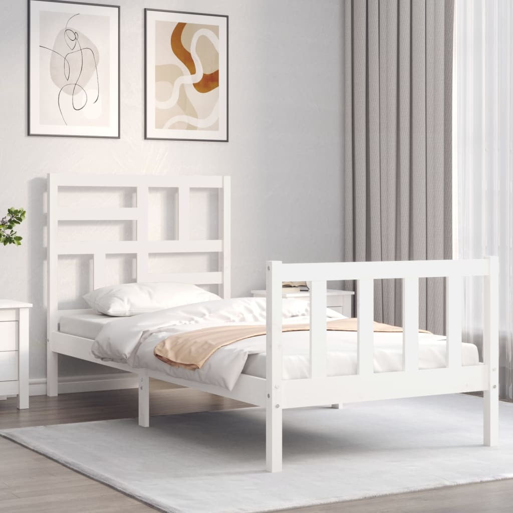 Bed Frame with Headboard White 90x200 cm Solid Wood