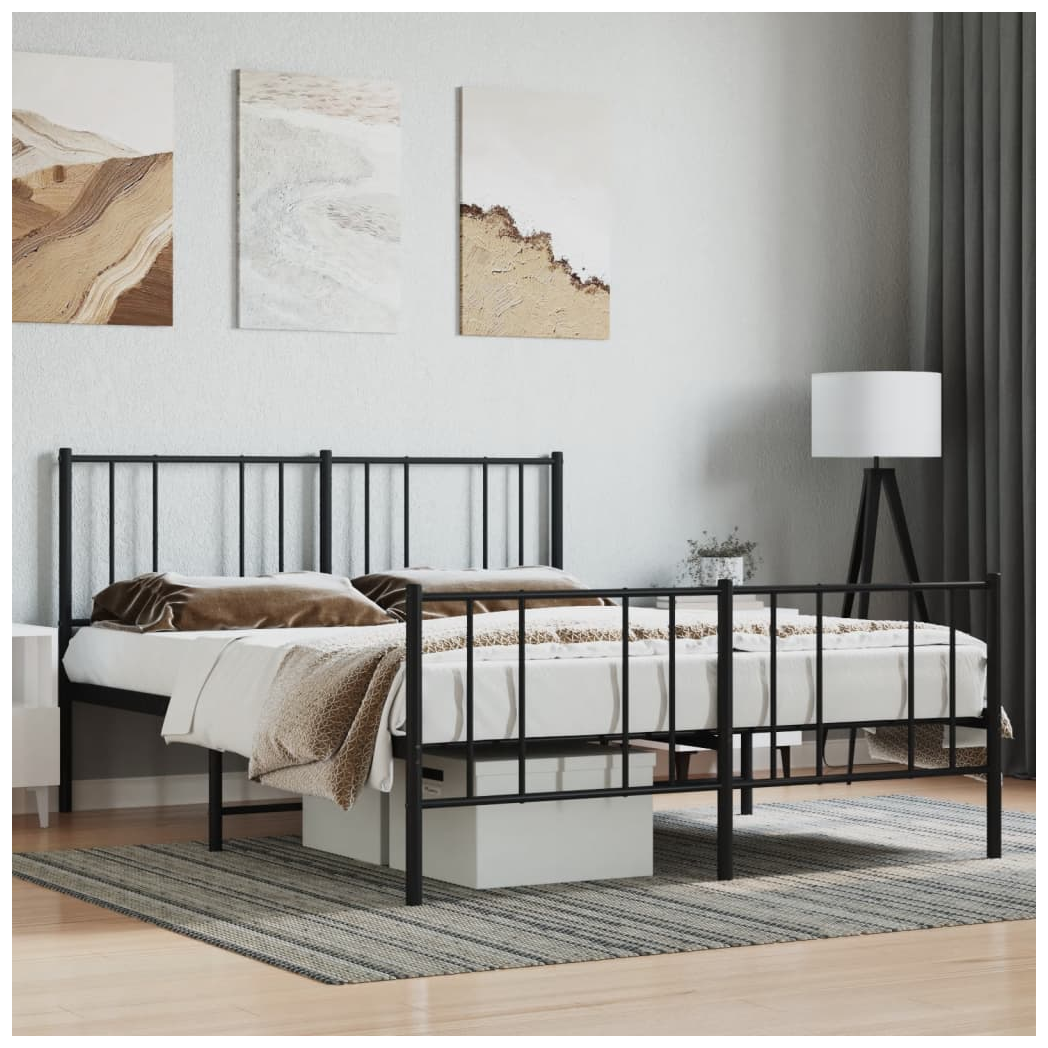 Metal Bed Frame with Headboard and Footboard Black 140x200 cm