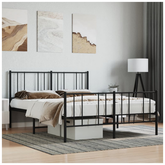 Metal Bed Frame with Headboard and Footboard Black 140x200 cm