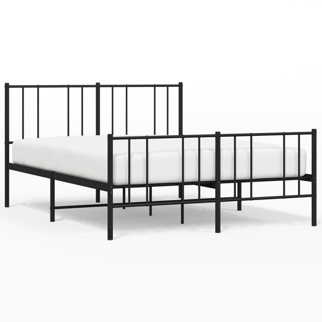 Metal Bed Frame with Headboard and Footboard Black 140x200 cm