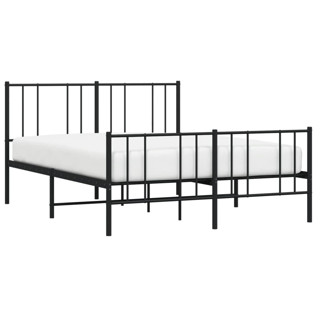 Metal Bed Frame with Headboard and Footboard Black 140x200 cm