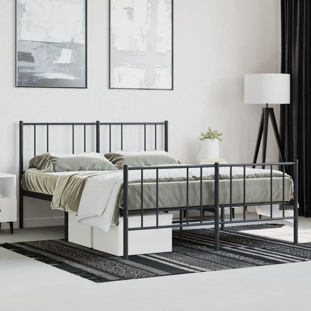 Metal Bed Frame with Headboard and Footboard Black 140x200 cm