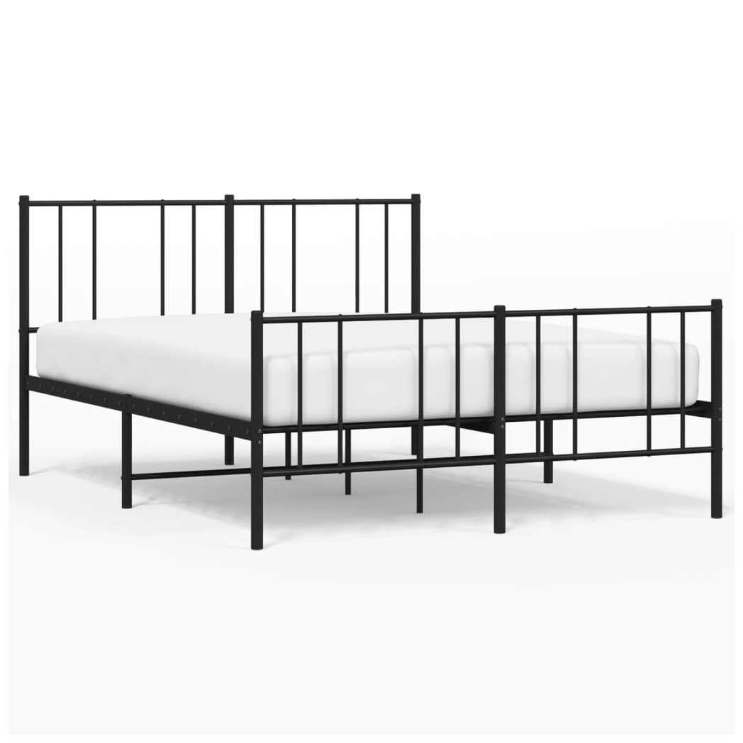 Metal Bed Frame with Headboard and Footboard Black 120x190 cm Small Double
