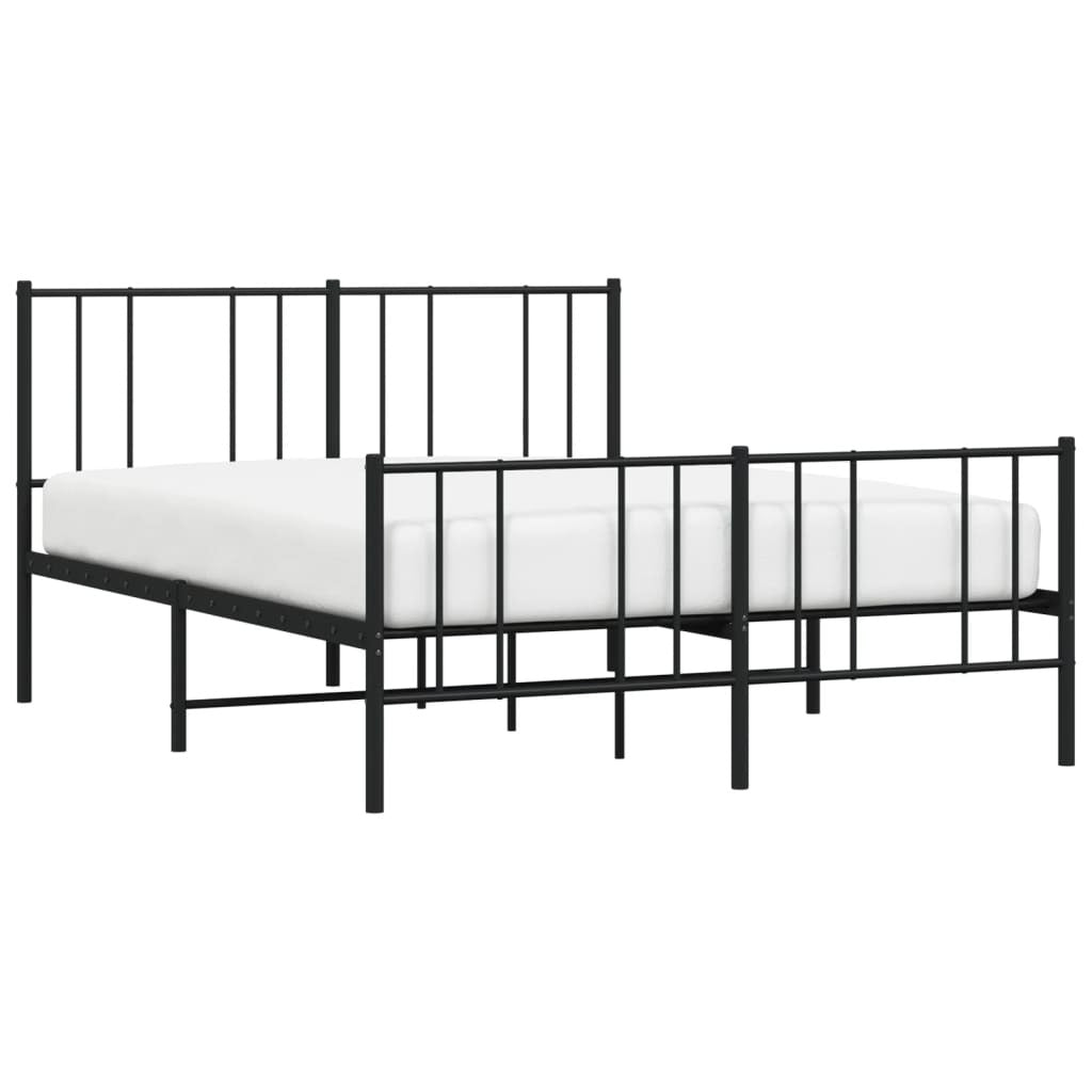 Metal Bed Frame with Headboard and Footboard Black 120x190 cm Small Double