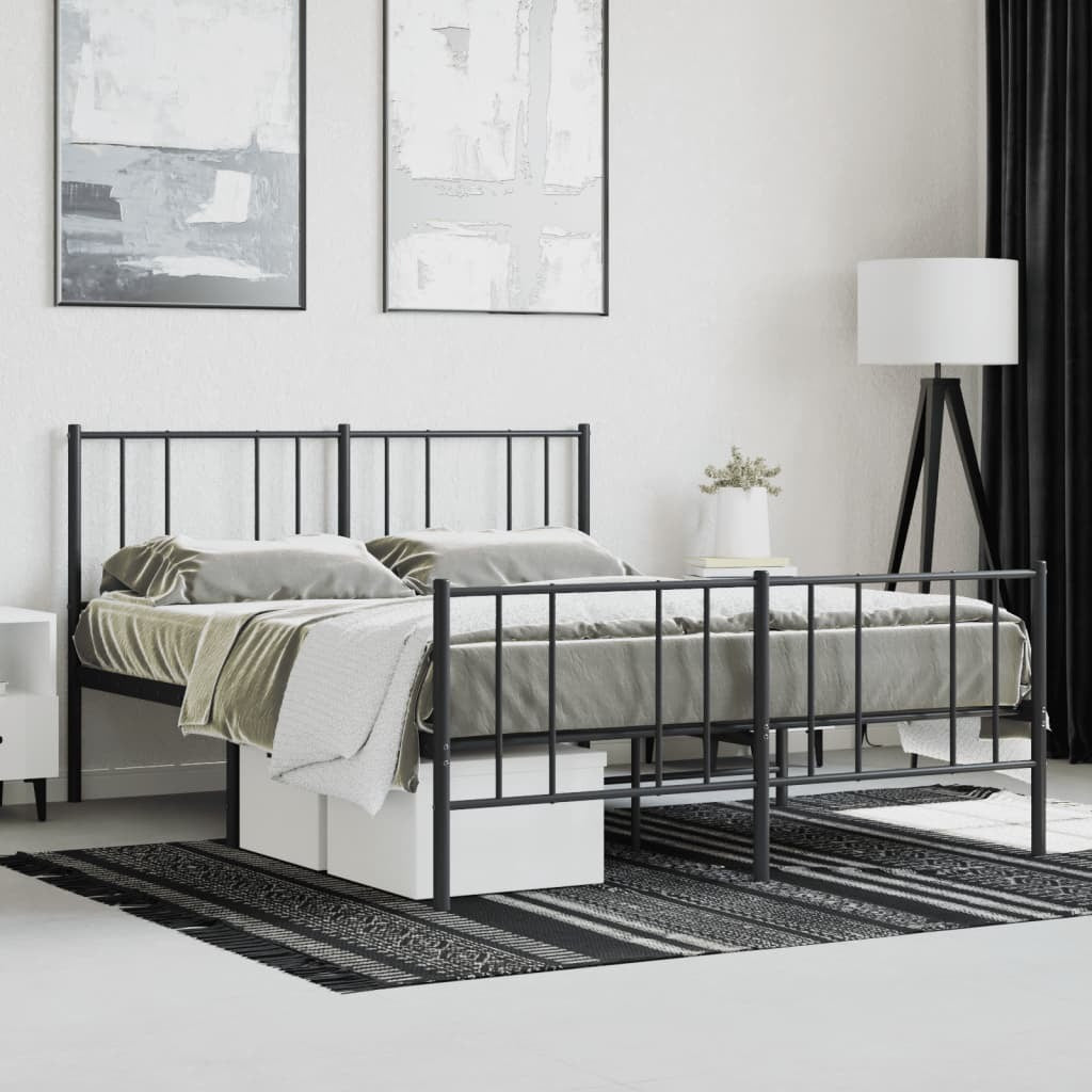 Metal Bed Frame with Headboard and Footboard Black 120x190 cm Small Double