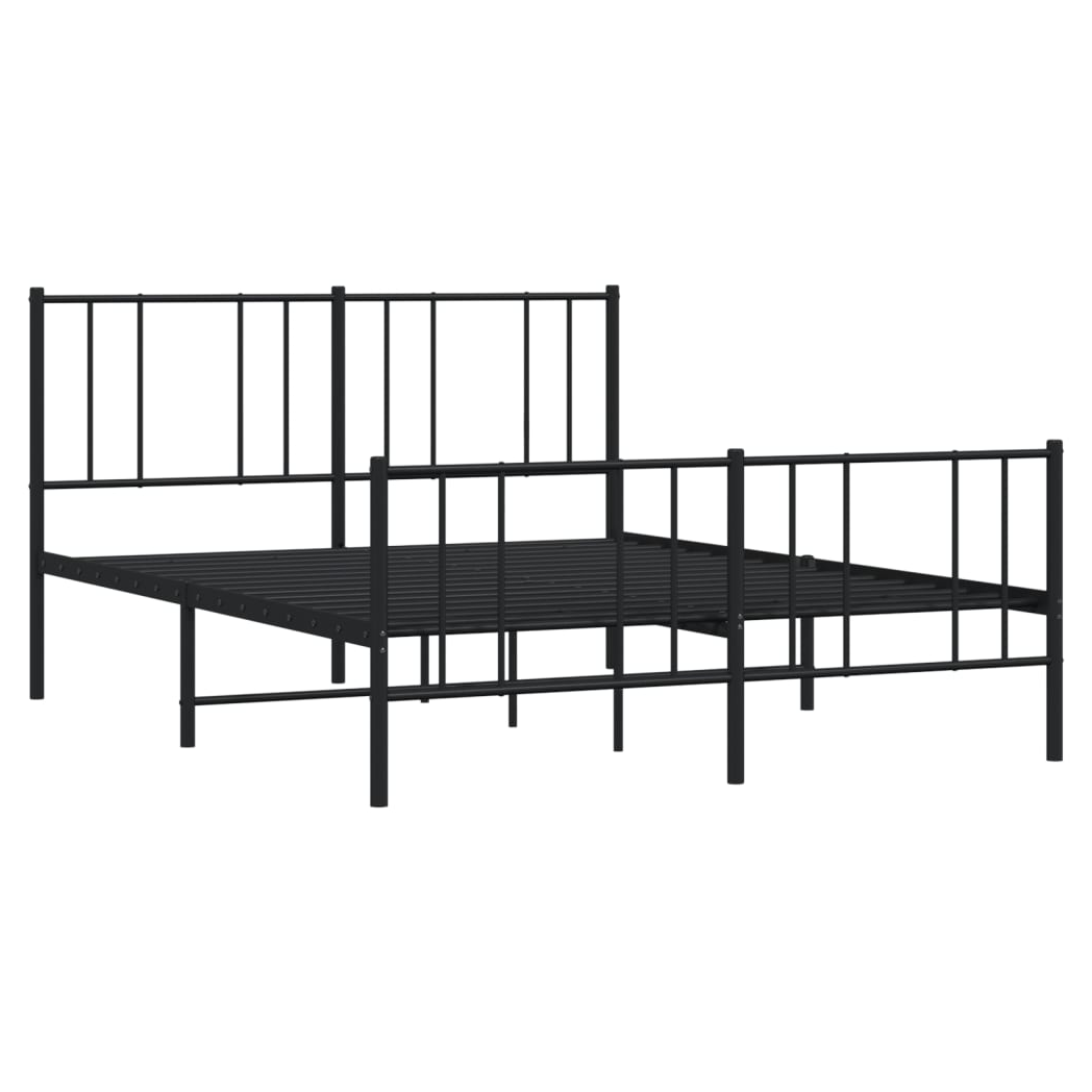 Metal Bed Frame with Headboard and Footboard Black 120x190 cm Small Double