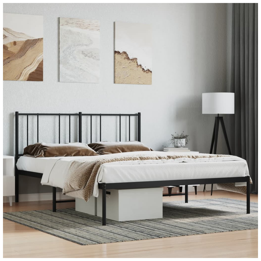 Metal Bed Frame with Headboard Black 120x190 cm Small Double