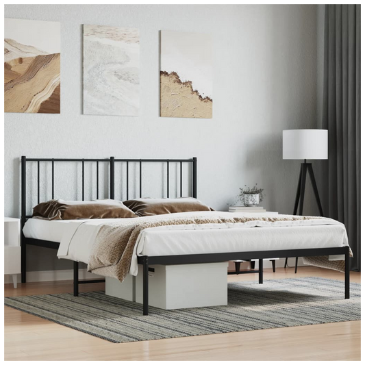 Metal Bed Frame with Headboard Black 120x190 cm Small Double