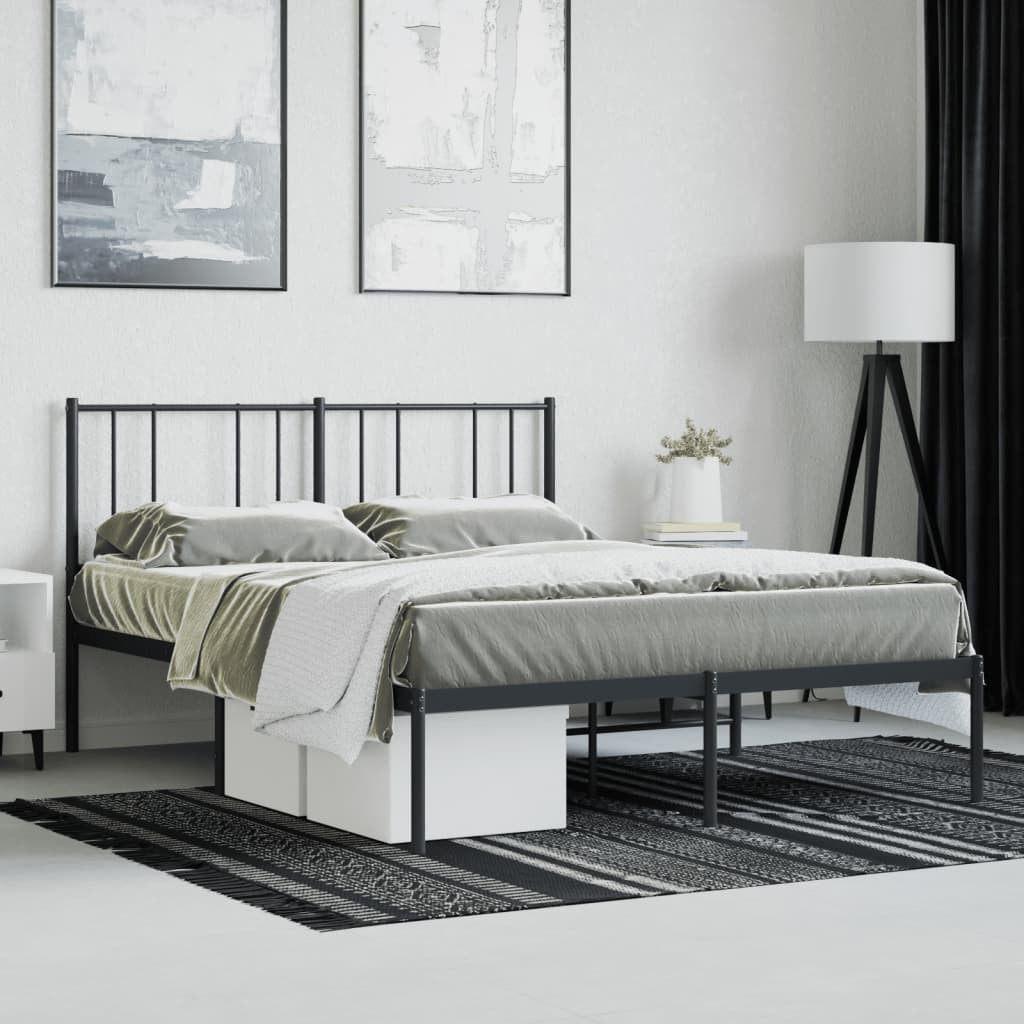 Metal Bed Frame with Headboard Black 120x190 cm Small Double