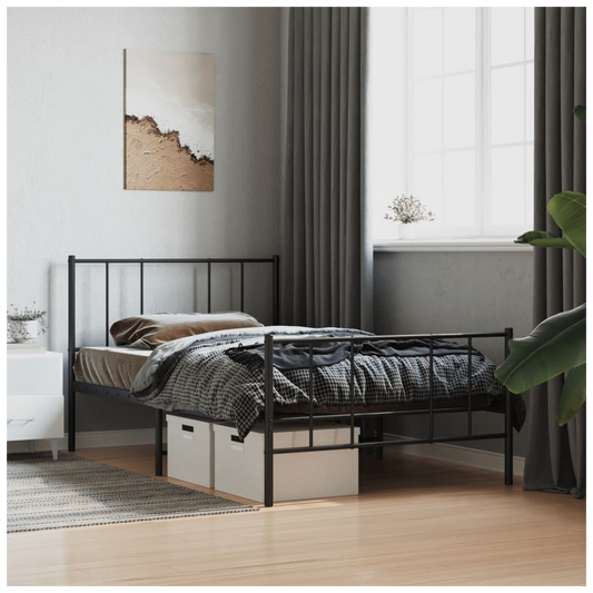 Metal Bed Frame with Headboard and Footboard Black 80x200 cm