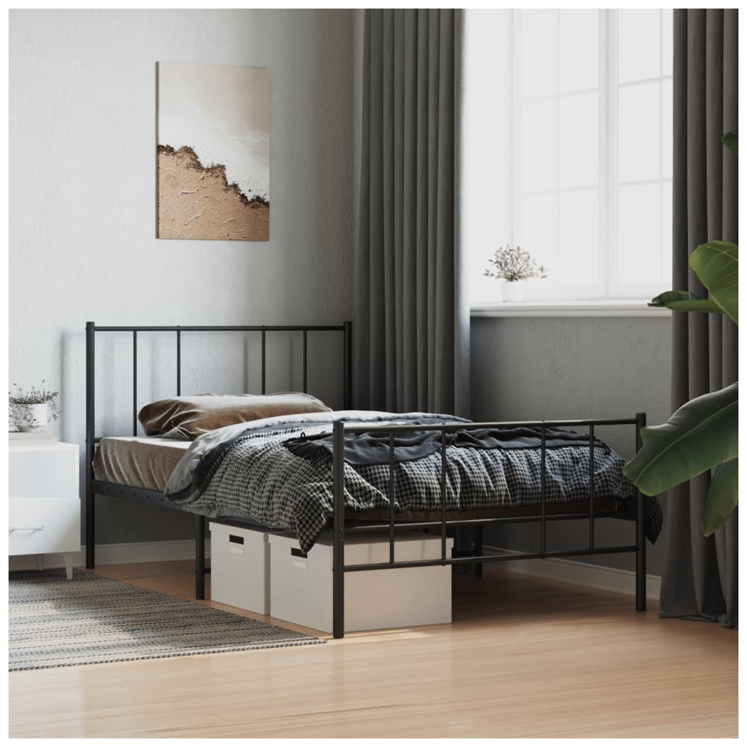 Metal Bed Frame with Headboard and Footboard Black 80x200 cm