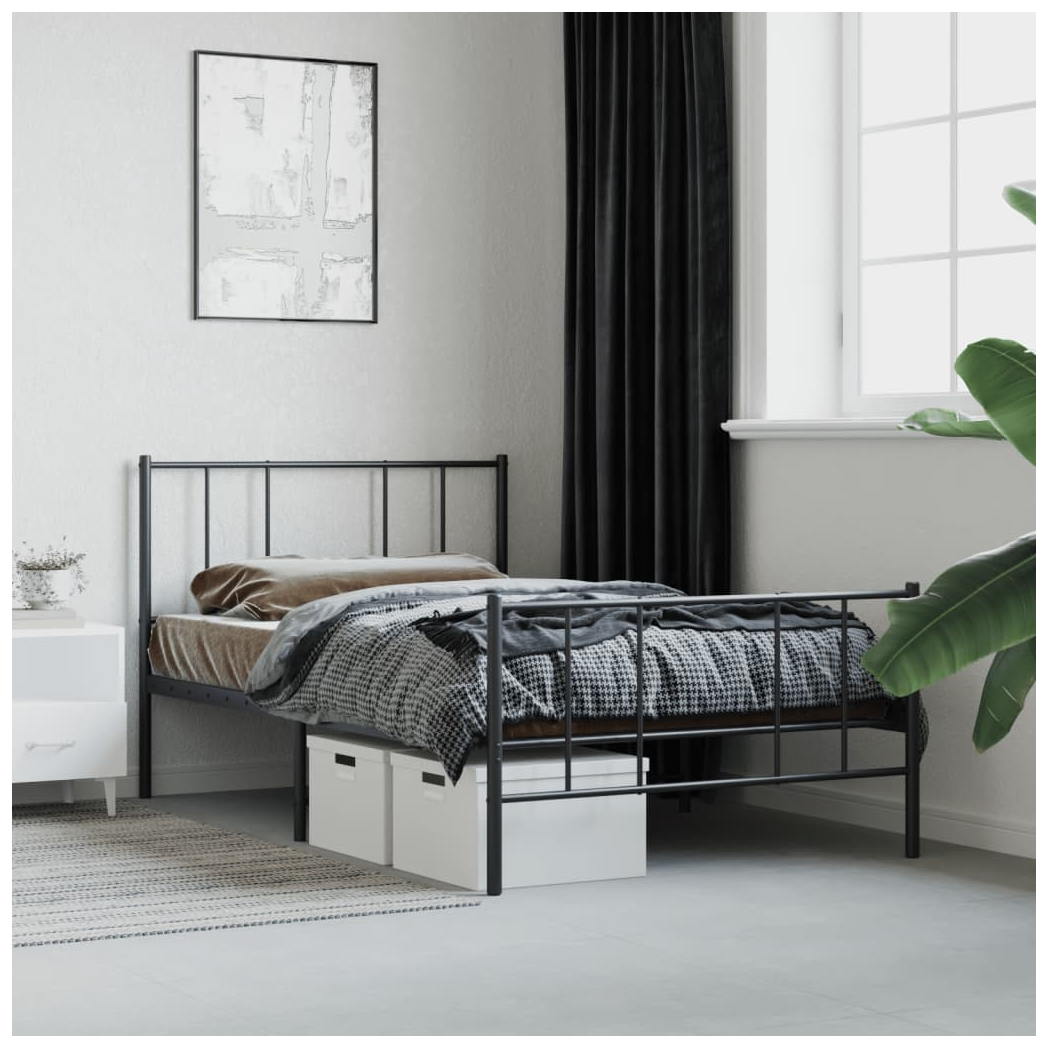 Metal Bed Frame with Headboard and Footboard Black 80x200 cm