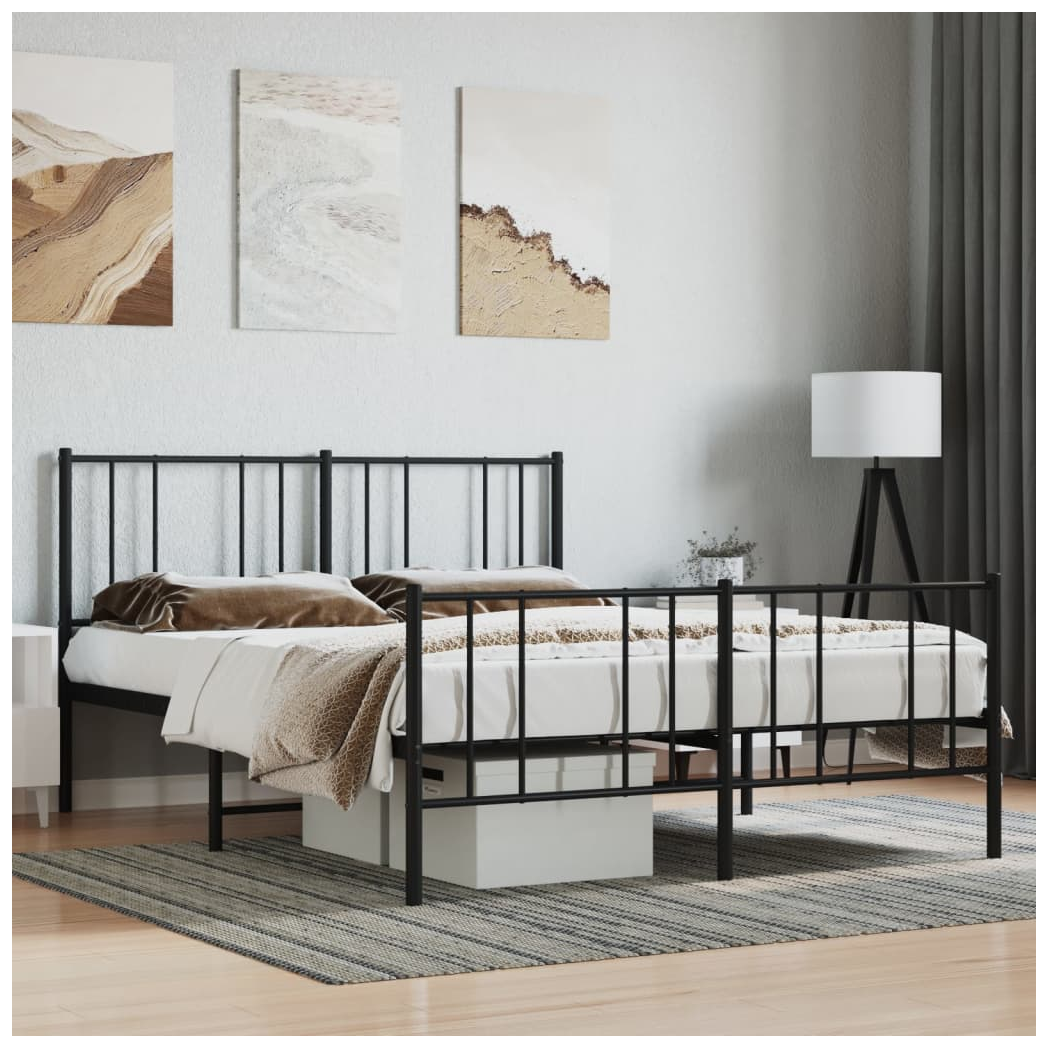 Metal Bed Frame with Headboard and Footboard Black 160x200 cm