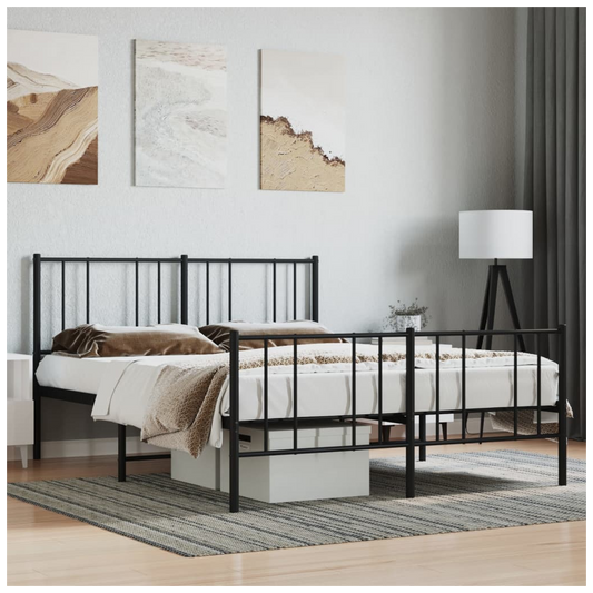 Metal Bed Frame with Headboard and Footboard Black 160x200 cm