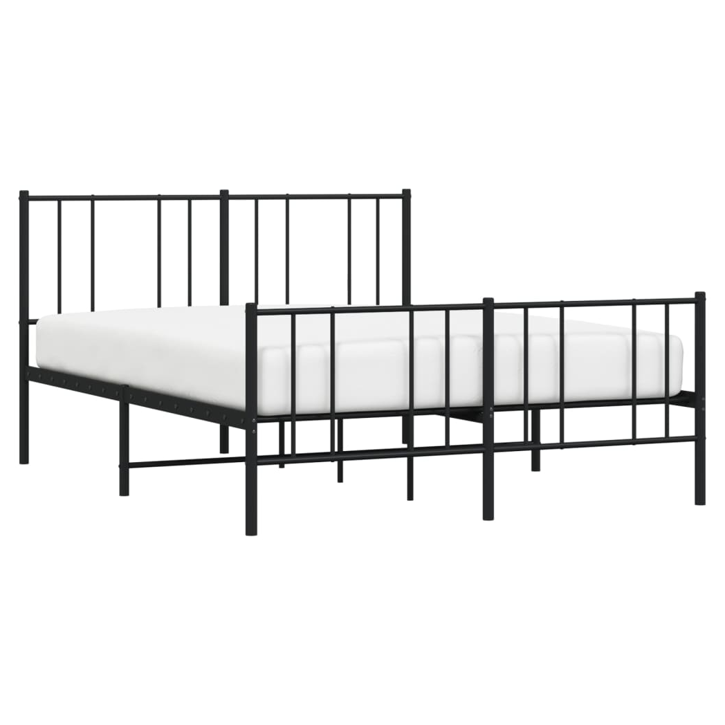 Metal Bed Frame with Headboard and Footboard Black 160x200 cm