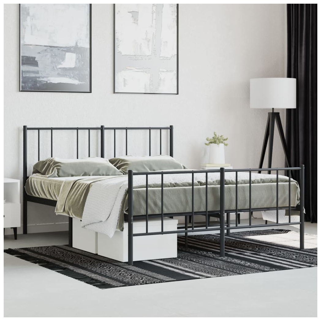 Metal Bed Frame with Headboard and Footboard Black 160x200 cm