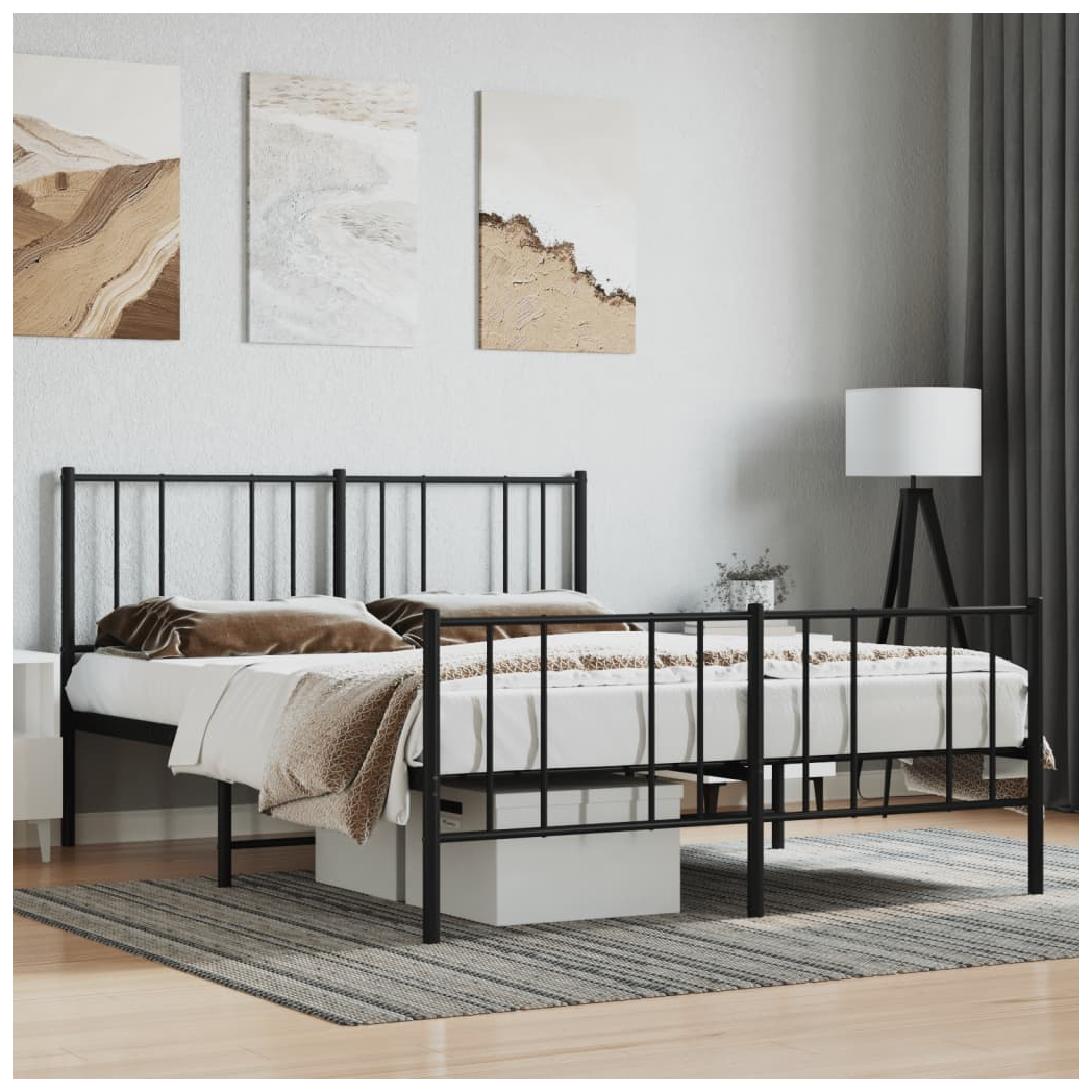 Metal Bed Frame with Headboard and Footboard Black 140x190 cm