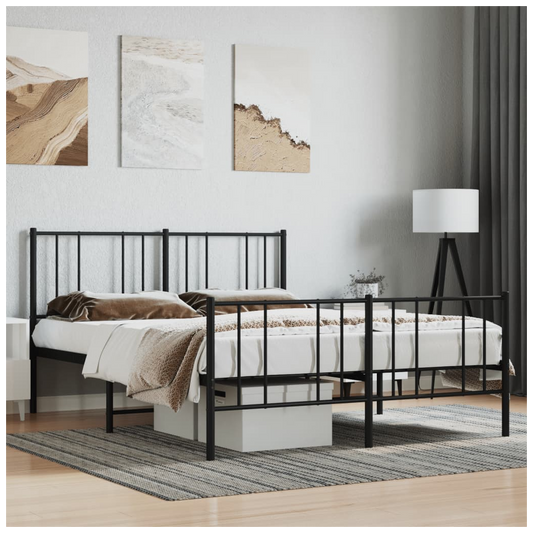 Metal Bed Frame with Headboard and Footboard Black 140x190 cm