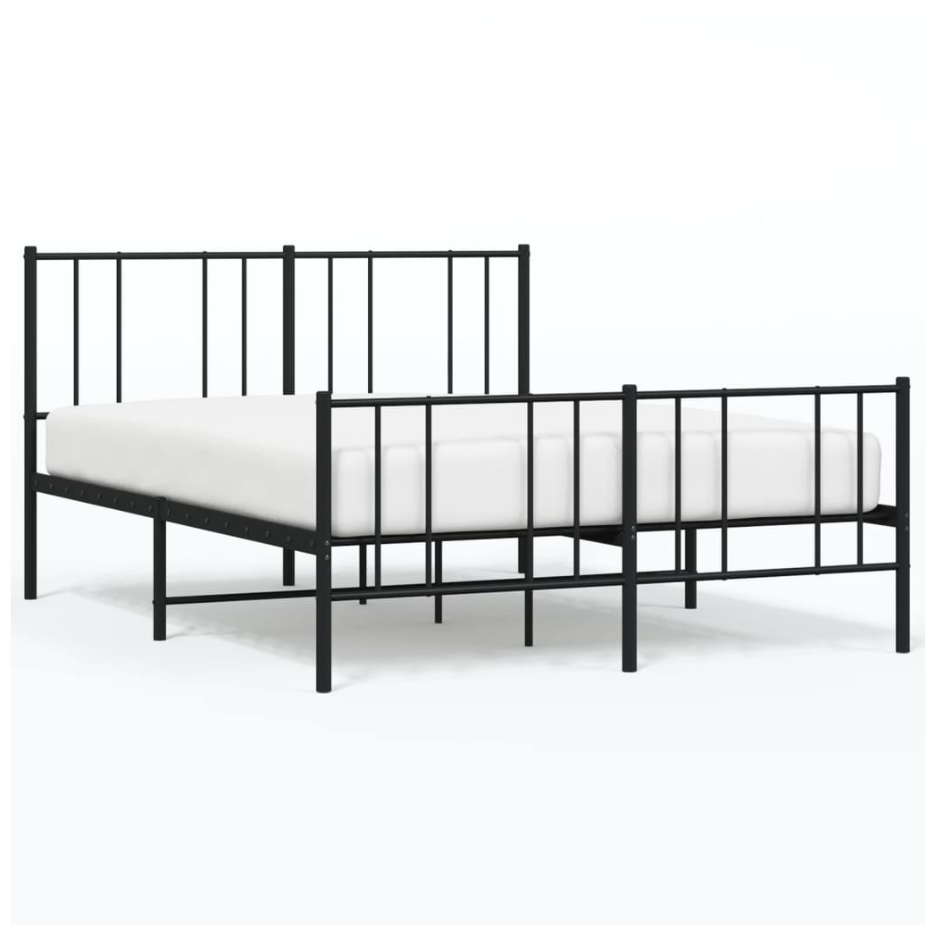 Metal Bed Frame with Headboard and Footboard Black 140x190 cm