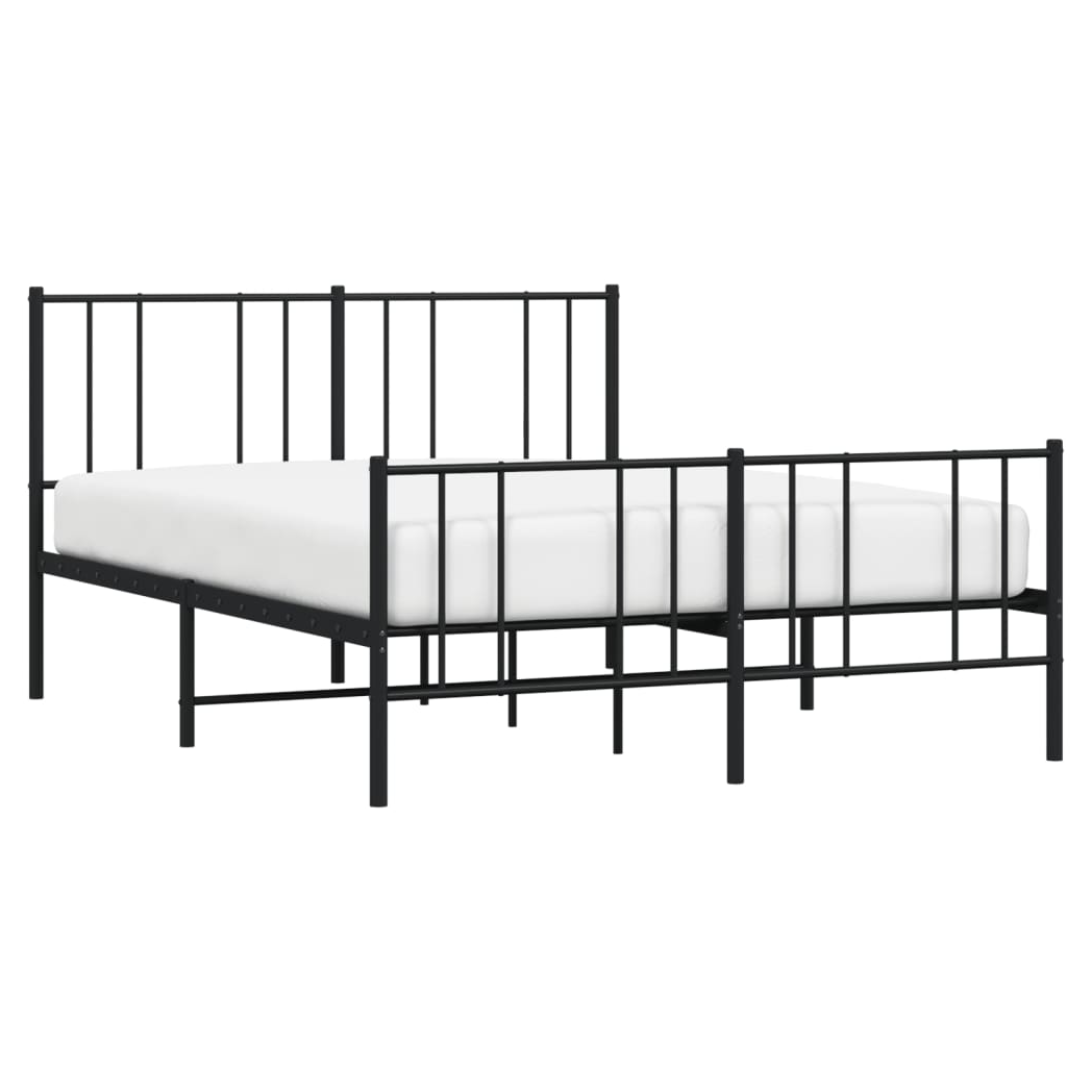 Metal Bed Frame with Headboard and Footboard Black 140x190 cm