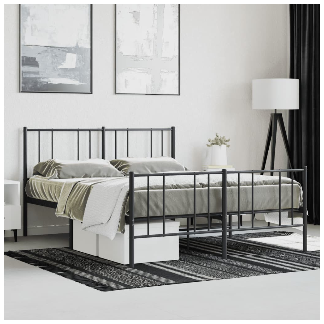 Metal Bed Frame with Headboard and Footboard Black 140x190 cm