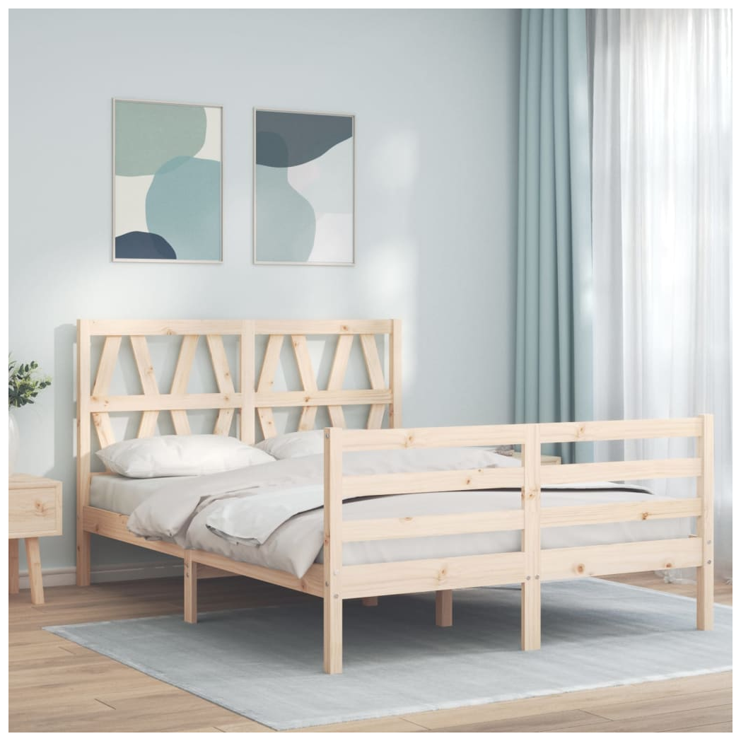 Bed Frame with Headboard Small Double Solid Wood